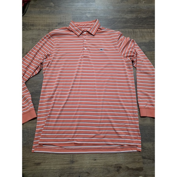 Vineyard Vines Other - Vineyard Vines Performance Polo Shirt L Coral Striped Stretch Whale Preppy Golf